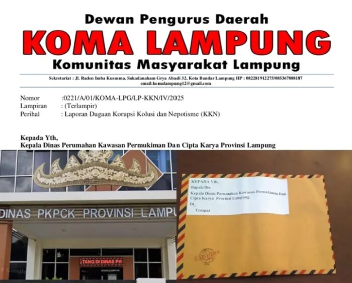 Penggunaan Anggaran Dinas PKPCK Diduga di Korupsi, LSM Koma Layangkan Surat Laporan ke Kejati Lampung