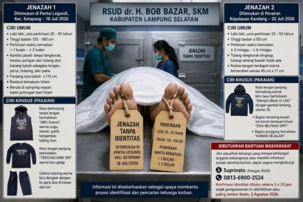 RSUD Bob Bazar Lampung Selatan Umumkan Keberadaan Dua Jenazah Laki-laki Tanpa Identitas